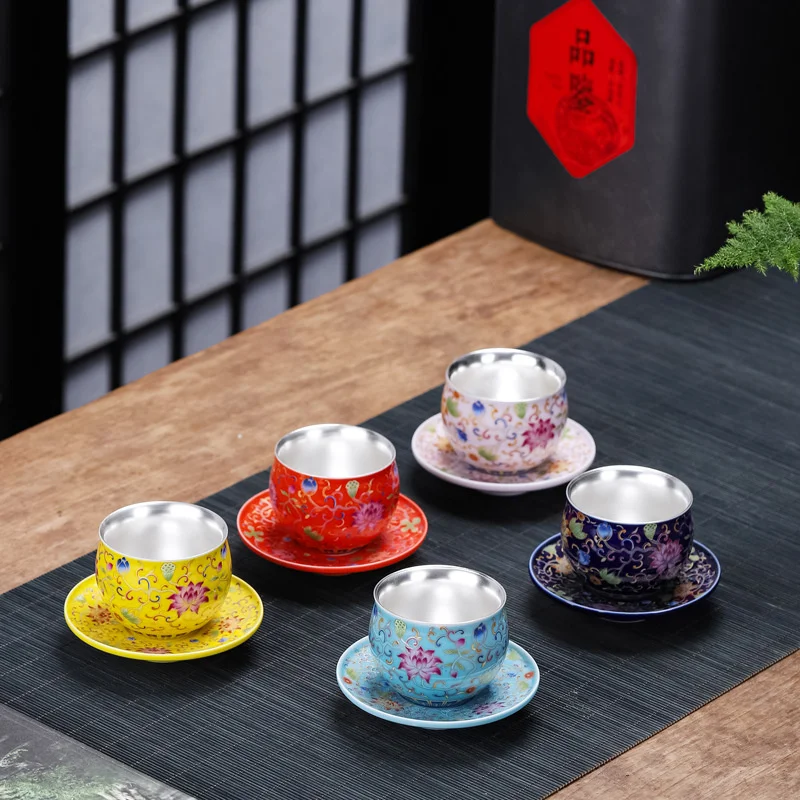 

Sterling Silver Tea Cups Enamel Silver Tea Set Grilled Flower Tea Cup Mug With Saucer Original Mugs