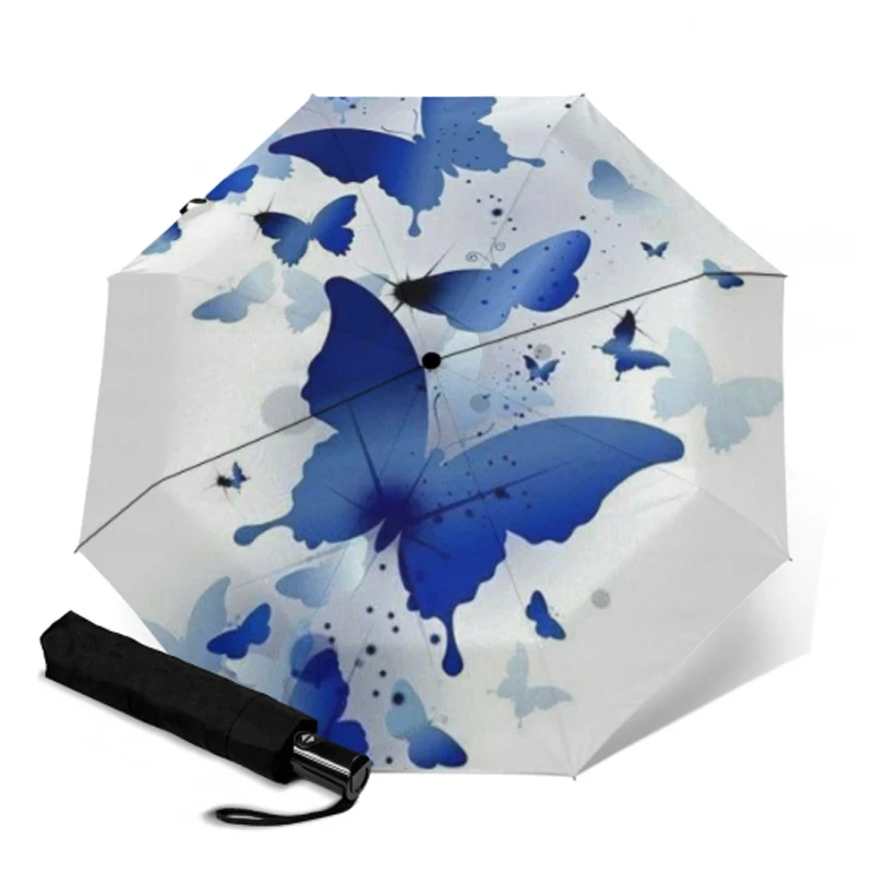 Полностью автоматический зонт с принтом бабочки трехскладной от солнца и для