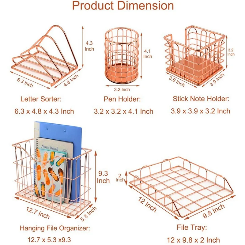 

ORGANIZER SET, 5 Piece Desk Accessories Set With Pencil Cup Holder, Letter Sorter, Letter Tray, Hanging Organizer
