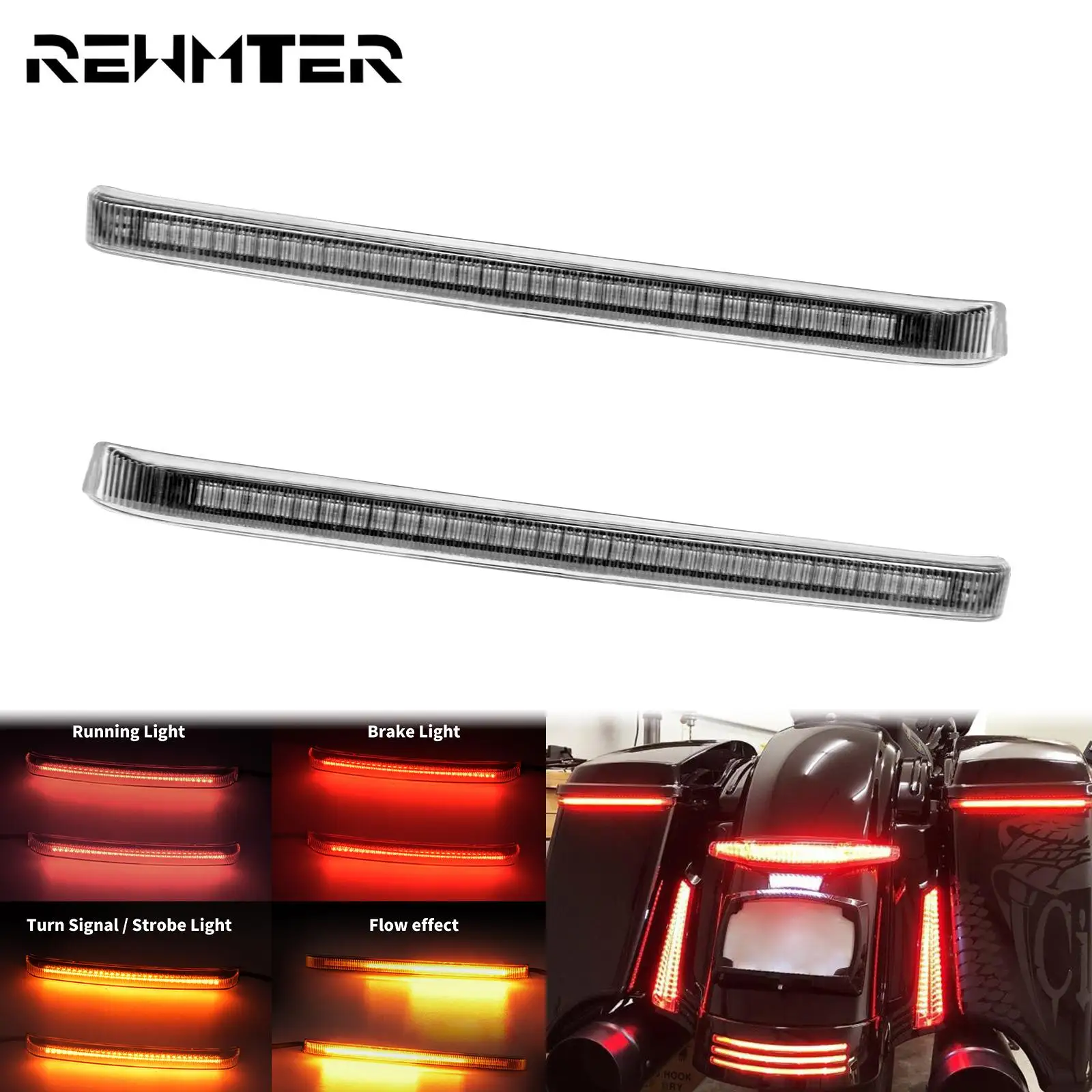 

Motorcycle LED Flowing Turn Signal Brake Light Saddlebag Sequential Accent Tail Lamp For Harley Touring FLHR Electra Glide 14-22