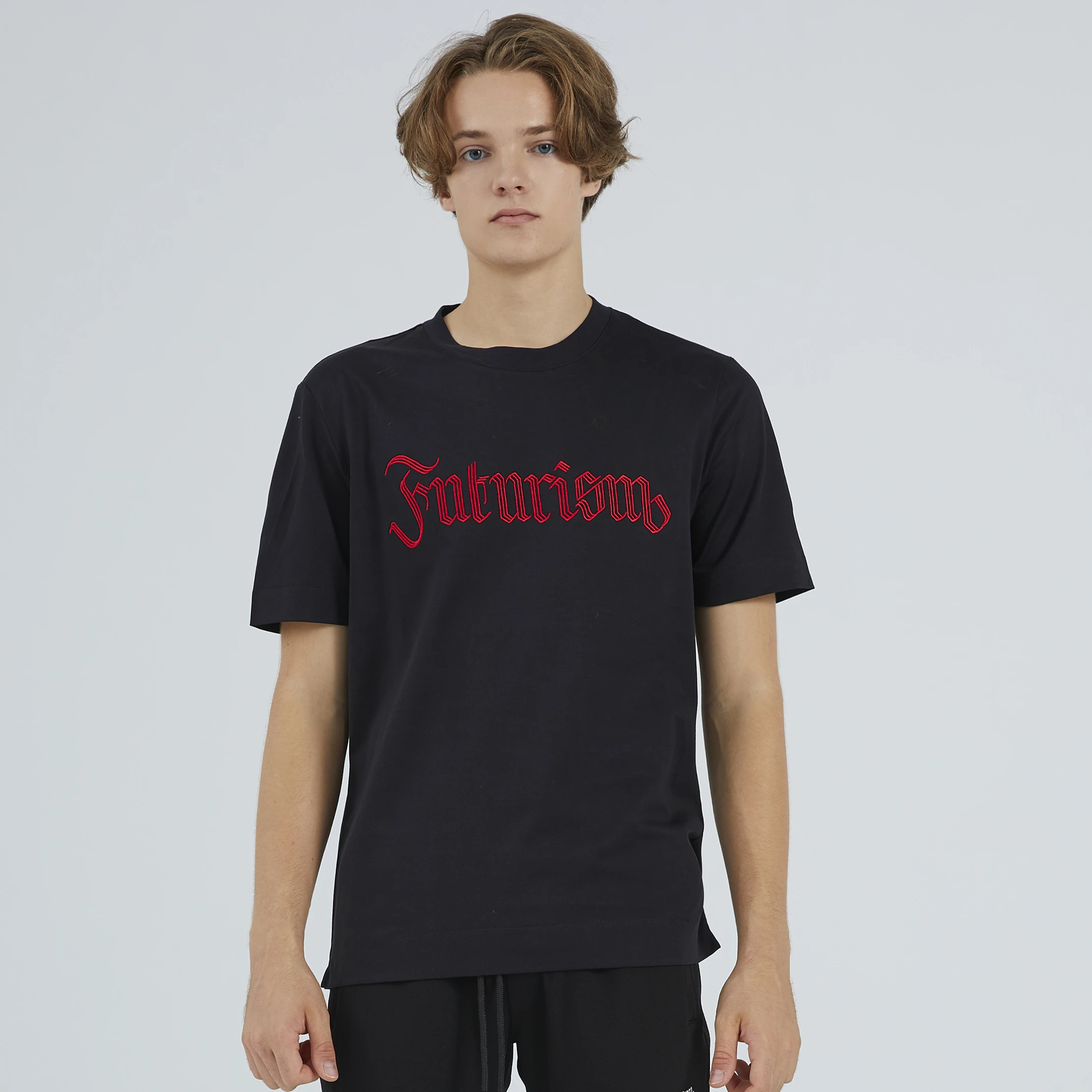 Мужская свободная хлопковая футболка с короткими рукавами круглым вырезом и