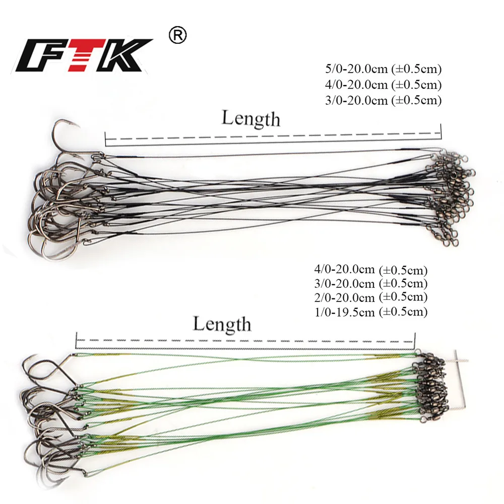 20pcs Anti-bite Steel Wire Leader Leashes For Fishing 40LB-80LB With Swivel Fishing Line Accessories Pike Bass Fishing Hooks