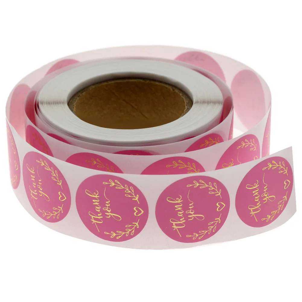 

500pcs/roll Thank You Stickers Labels Seals Stickers Roll Round Kraft Pink Labels for Party Activity Favors Stationery Sticker