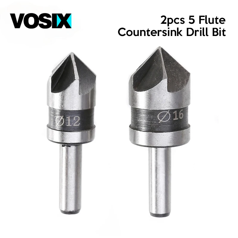 

2pcs 5 Flute Countersink Drill Bit HSS 82 Degree Point Angle Chamfer Chamfering Cutter 1/4" Round Shank For Power Tool