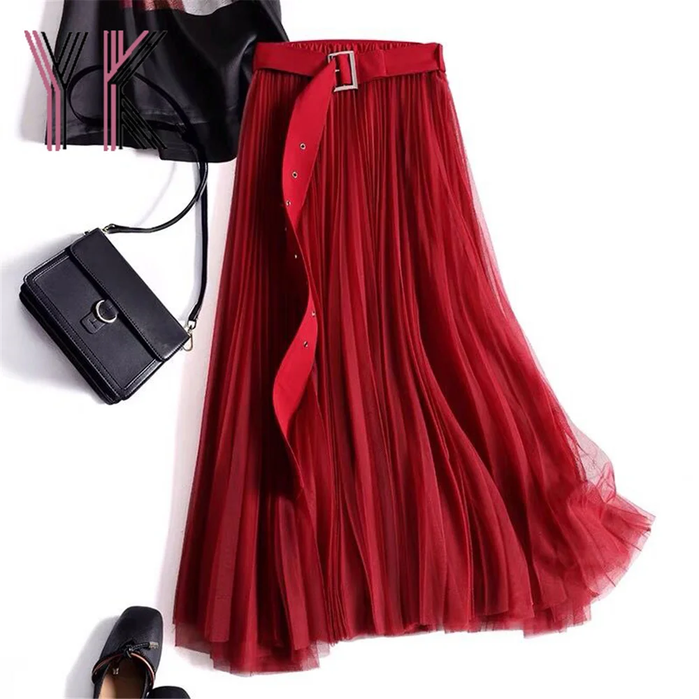 

Юбка-миди Женская однотонная свободная с высокой талией и поясом