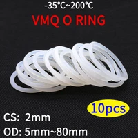10pcs vmq o ring seal gasket thickness cs 2mm od 5 80mm silicone rubber insulated waterproof washer round shape white nontoxic