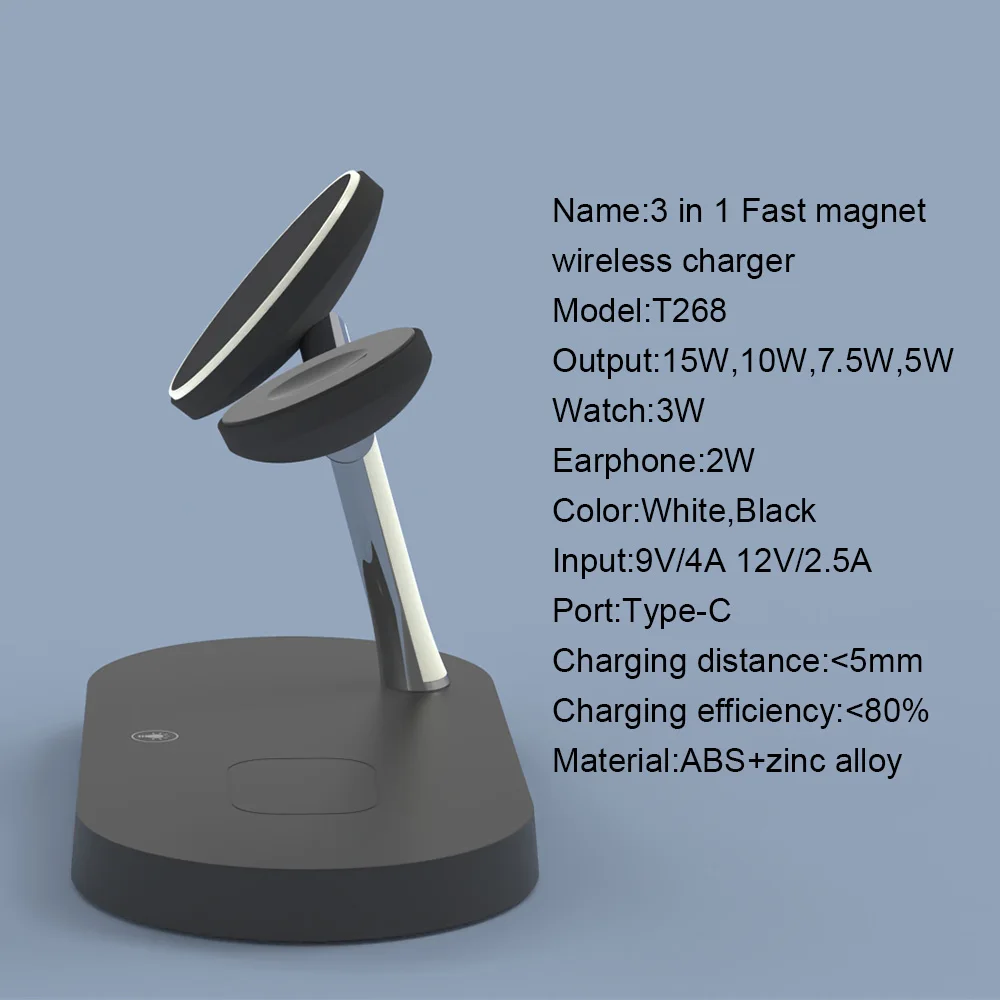 Магнитная Беспроводная зарядная док станция 3 в 1 для Magsafe iPhone 12 Pro Max QI 15 Вт быстрая