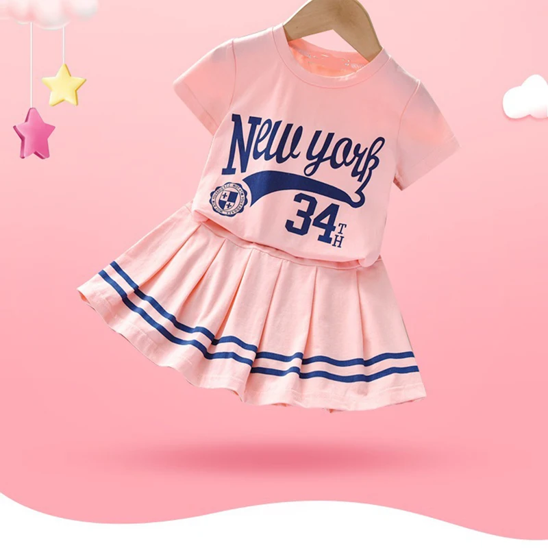 

2021 Girls New Active Clothing Sets Summer Fashion Style print T-Shirt+Skirt 2Pcs Outfits Children Suit2 3 4 5 6 7Years Vestidos