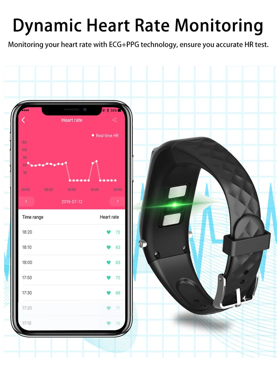 2 в 1 Смарт браслет часы с Bluetooth наушники ECG PPG пульсометр Монитор артериального давления спортивный привод вызов педометр