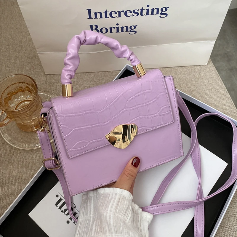 

Fashion Small Handbag Designer PU Leather Shoulder Bags for Women Stone Pattern Crossbody Bags Solid Flap Women Bag