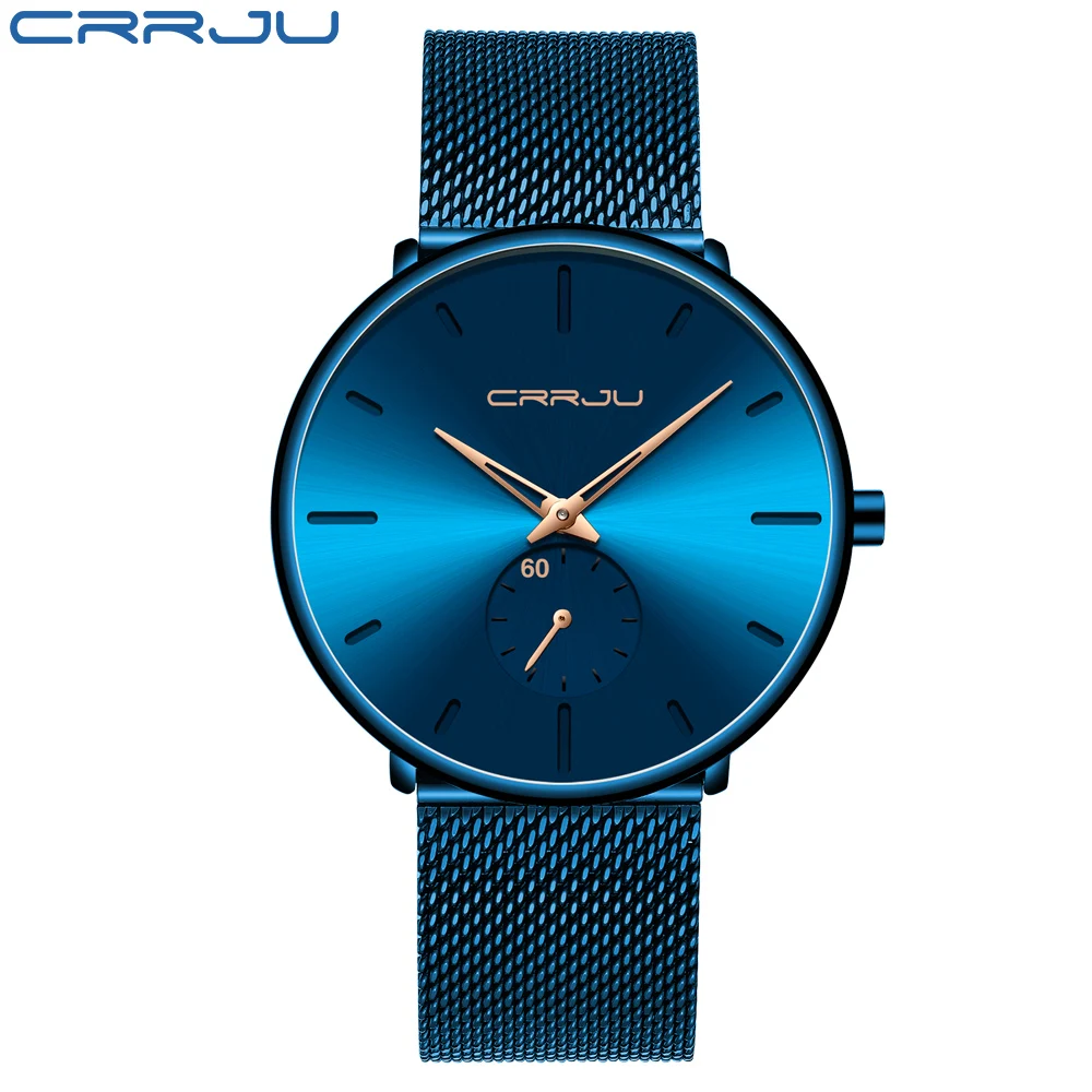 blue rose CRRJU2150 модные мужские часы Лидирующий бренд повседневные ультра-тонкие сетчатые Стальные наручные часы мужские черные классические спортивные водонепроницаемые кварцевые часы - Цвет: blue rose