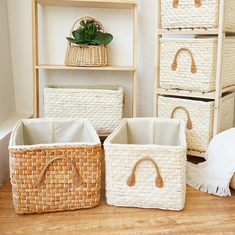 Manual Woven Storage Basket Handmade Laundry Wicker Baskets Sundries Organizer Clothes Toys Container Decor Panier Rangement