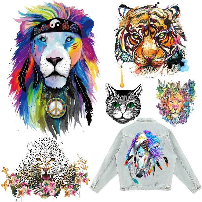 

Tiger Patches Lion Thermal Sticker on Clothe Iron-on Transfers for Clothing Thermoadhesive Patch Diy Animals Applique for Jacket