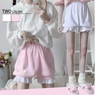 Шорты JK женские зимние с высокой талией, милые теплые бархатные кружевные, с плюшевой подкладкой, розовые, белые