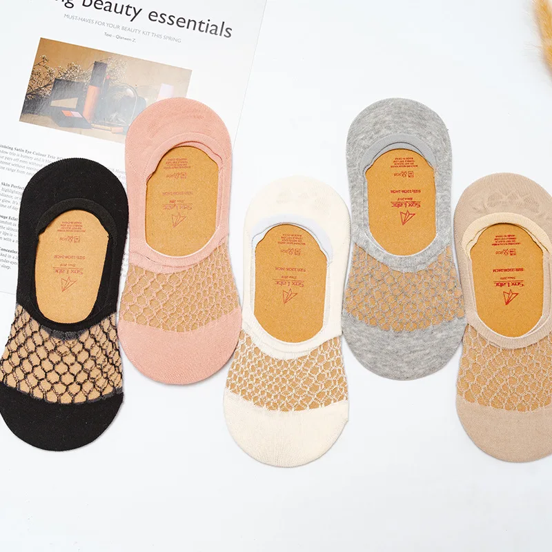

5 Pairs/Lot Ladies New Fashion Cotton socks grid mesh Women Girls breathable invisible socks