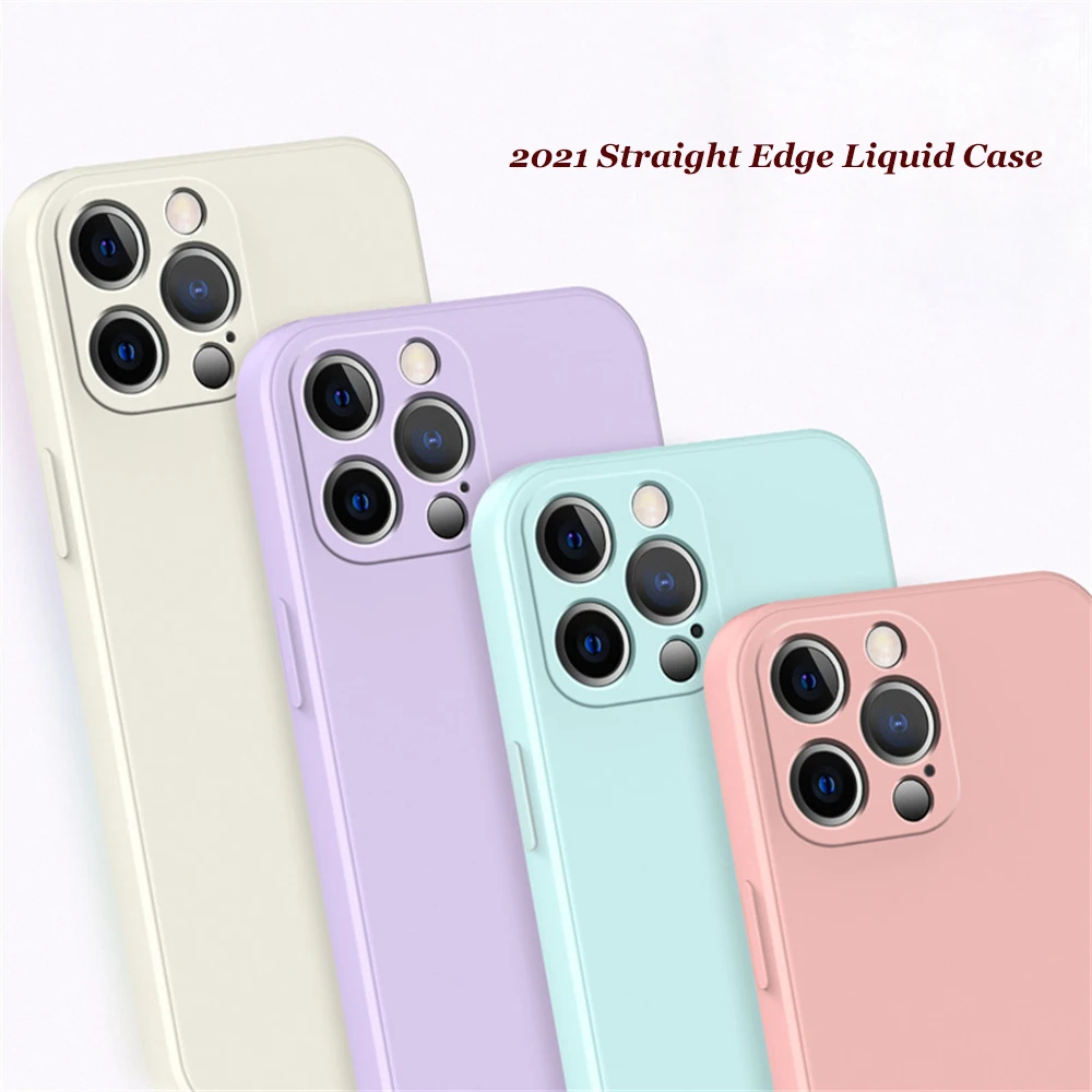 

Straight Edge Shockproof iphone 6 7 8 Plus Silicone Phone Case for iphone 11 12 13 Pro Max X XR XS MAX with Internal Flocking