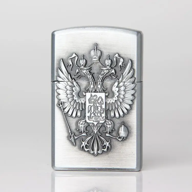 Русская двуглавая орла Национальная эмблема газовая зажигалка с дозаправкой сигарета Металл защищенный от ветра для курения зажигалка с абразивным кругом