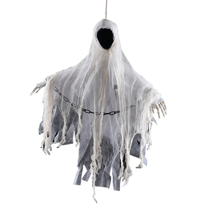 

Scary Halloween Hanging Ghost Noise Activated Sound Effect Glowing Red Eyes Haunted House Props Horror Bar Party Decoration