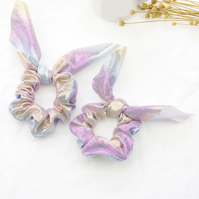 

2021 Ponytail Holder Women Fashion Rubber Band Accessories Rabbit Ear Girl Hair Ring Headwear Hair Rope Glitter Velvet Scrunchie