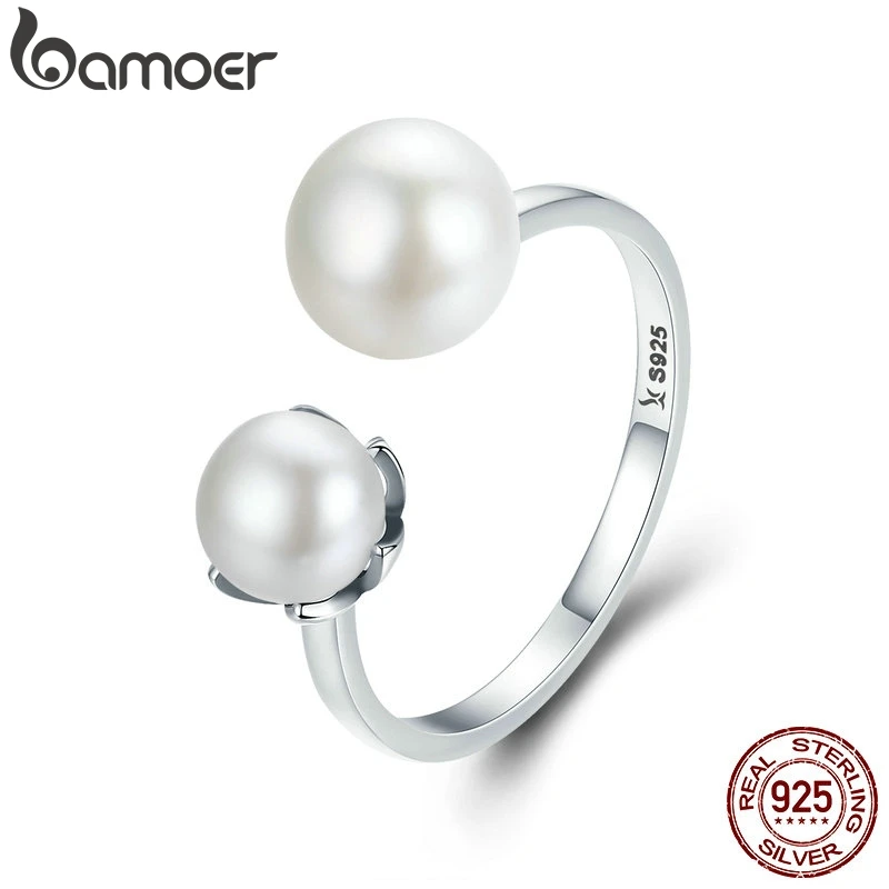 BAMOER, Настоящее серебро 925 пробы, двойное кольцо на палец, регулируемое женское кольцо, роскошные ювелирные изделия из стерлингового серебра SCR192