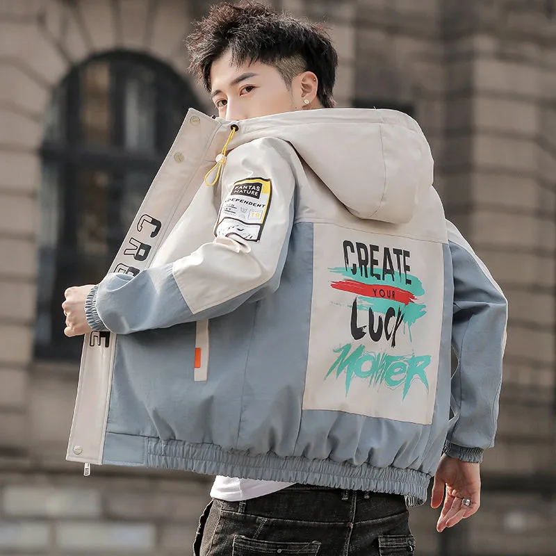 

2021Men's windbreaker jacket youth Korean fashion printing casual jacket men's spring and autumn fashion jacket