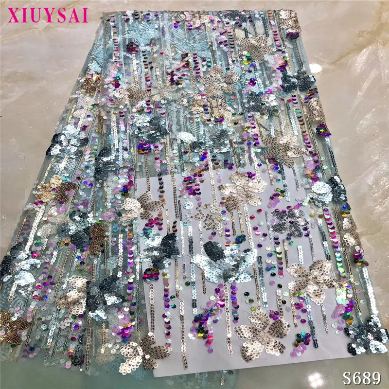 Африканская сетчатая кружевная ткань с блестками 2020 высококачественная