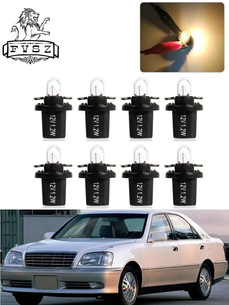

8Pcs T5 B8.5D 12V 1.2W Car Halogen Instrument Bulb Glass Tungsten Filament Yellow Signal Lamp On Instrument Panel Of Each Auto