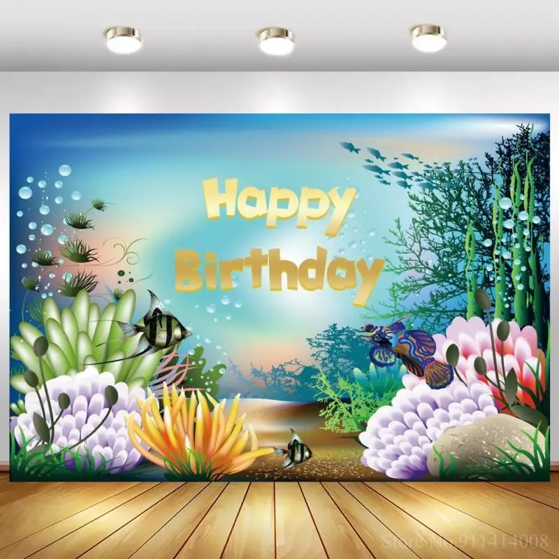 

Underwater Sea Mermaid Kids Birthday Backdrops Photography Coral Bubble Fishes Princess Party Decor Poster Photo Backgrounds