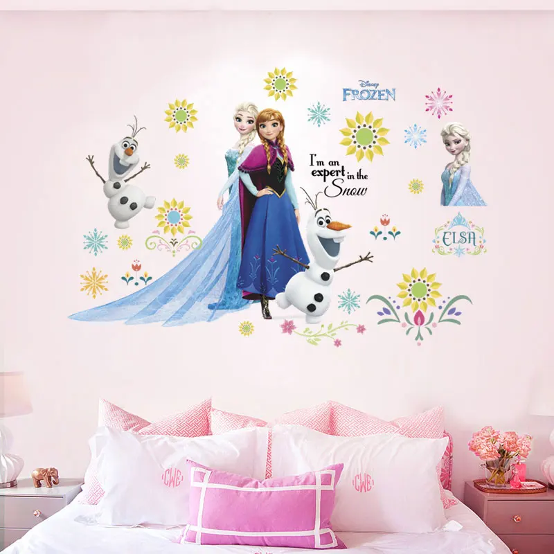 Disney Frozen  Princess 45*60cm Wall Stickers For Kids Rooms Home Decor Cartoon Diy Elsa Olaf Wall Decals Pvc Mural Art