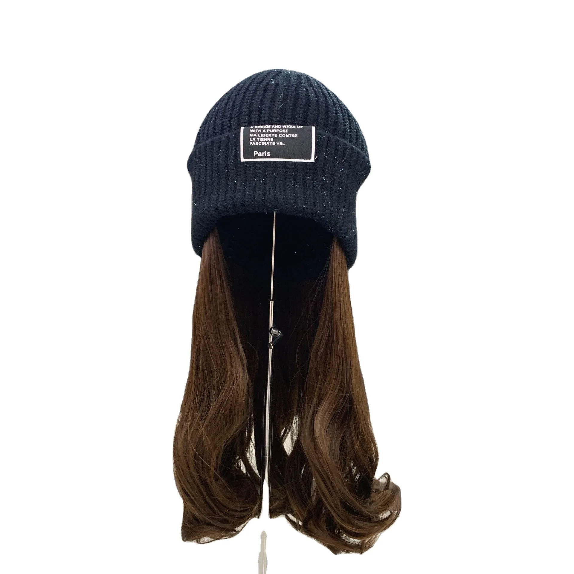 

Knitted Hat with Faux Colored Hair for Woman Autumn Winter Harajuku Kpop Korean Style Streetwear Hat with Wig