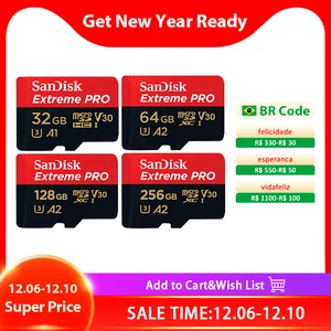 sandisk extreme pro card 64gb 128gb 256gb a2 class 10 uhs i u3 max speed reading 170mbs v30 32gb a1 micro sd card memory card free global shipping