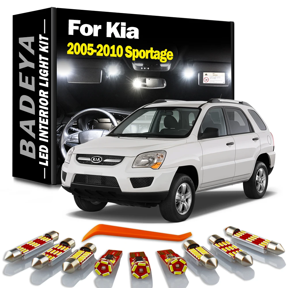 

BADEYA 11Pcs Canbus Car Accessories Interior LED Lights Kit For 2005 2006-2010 Kia Sportage Map Dome Trunk License Plate Lamp