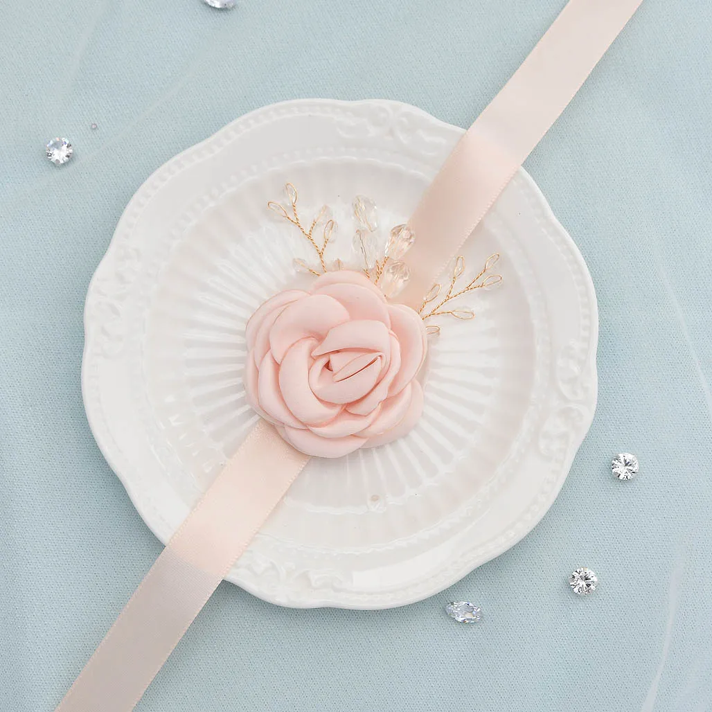 

YouLaPan S340 Handmade Luxury Bridal sash Pink Applique Lace Flowers Baby Pink Belt Fashion Girdle Beading Bridesmaid Belt