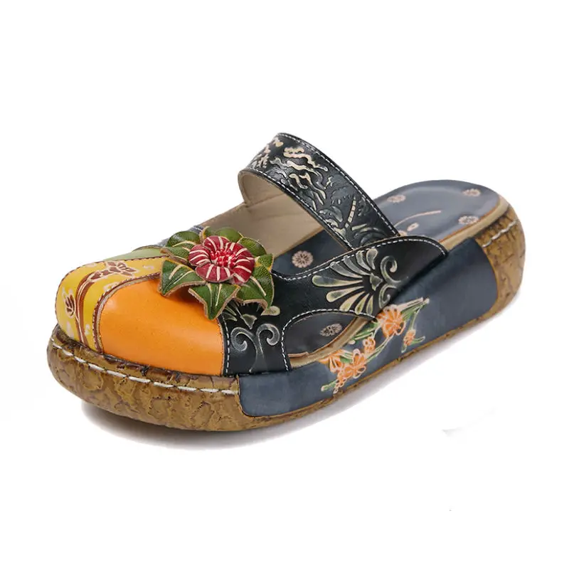 Новинка обувь из натуральной кожи женские босоножки на танкетке шлепанцы