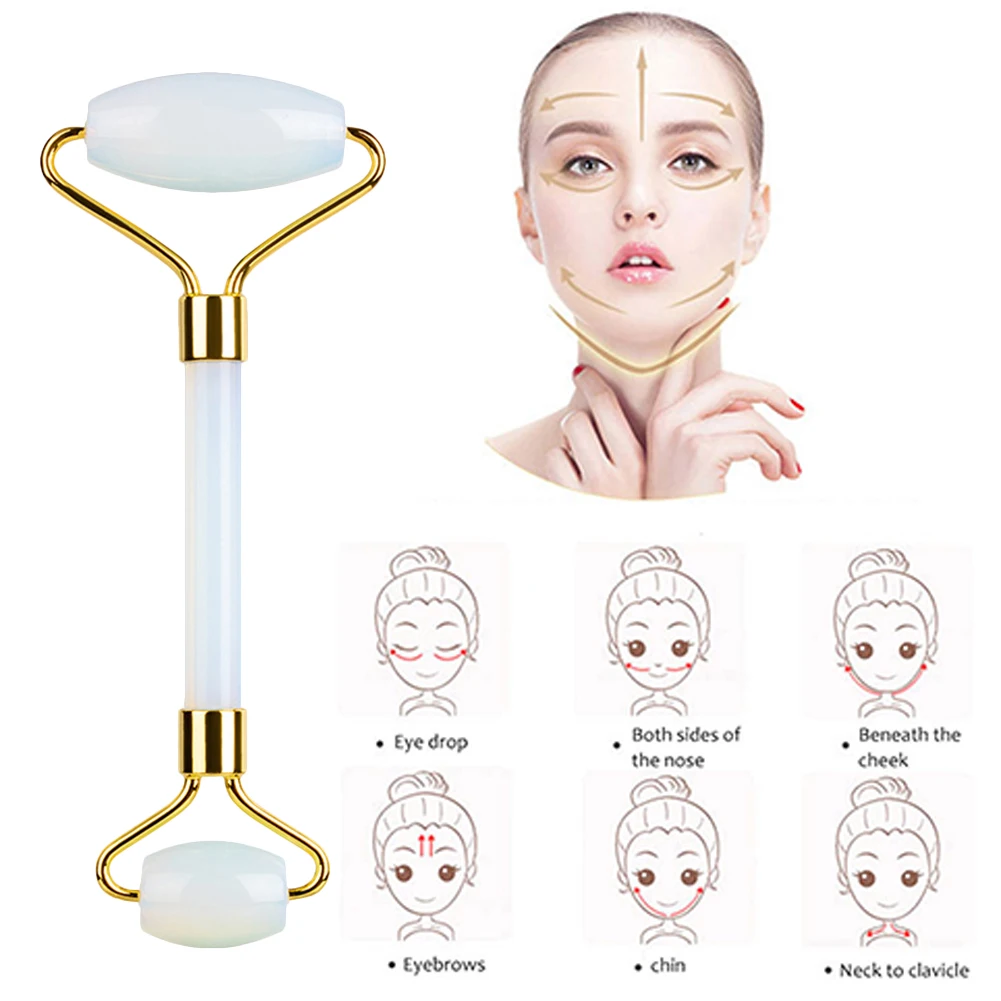 

Natural Opal Facial Massage Roller Guasha Board Double Heads Jade Stone Face Lift Body Skin Relaxation Slimming