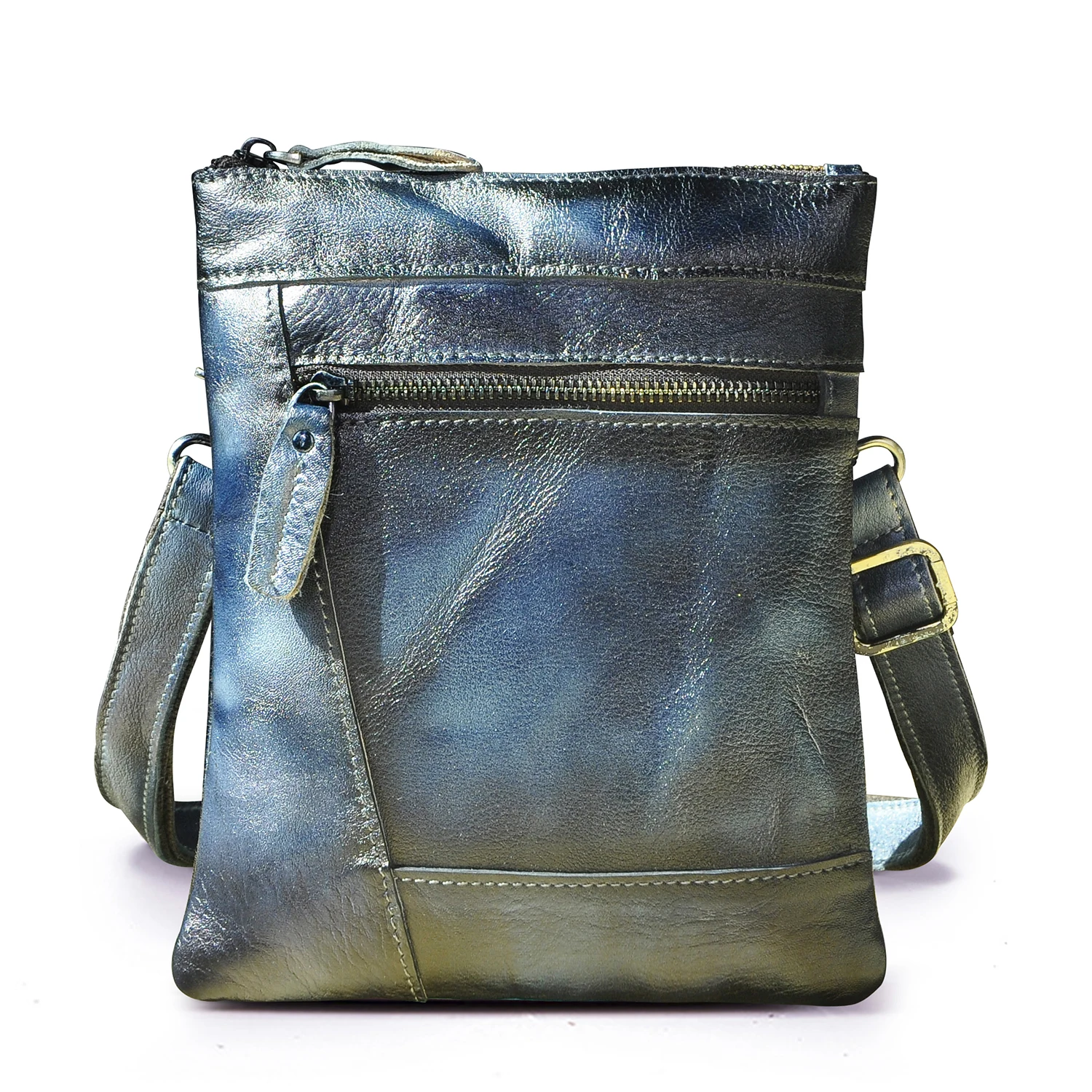 

Quality Leather Male Fashion Blue School Messenger bag Design Satchel Book Crossbody Shoulder bag 9" Tablet Case Men 7001-b