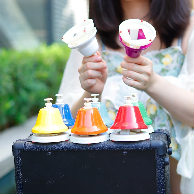 

Eight Tone Bells Children Eight Tone Press Clock Kid Musical Instrument with 8 Note Diatonic Metal Hand Bells Musical