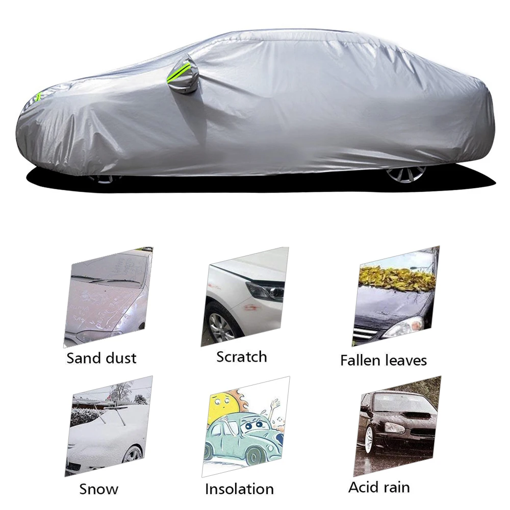 

5 Sizes Car Cover Full Sedan Covers Polyester with 6 Fluorescent Reflective Strip Sunscreen Waterproof UV Resistant Universal