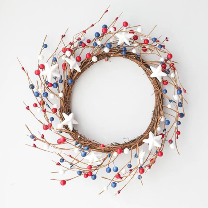 

Independence Day Wreath Veterans Day 4th of July Berry Ring Wreath Veterans Day Patriotic Garland Front Door Decor Wall Gifts