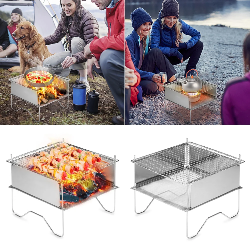 

Outdoor Camping Barbecue Charcoal Grill Wood Stove Mini Fire-Pit Folding Campfire Grill BBQ Camping Fire Frame Grill Equipment