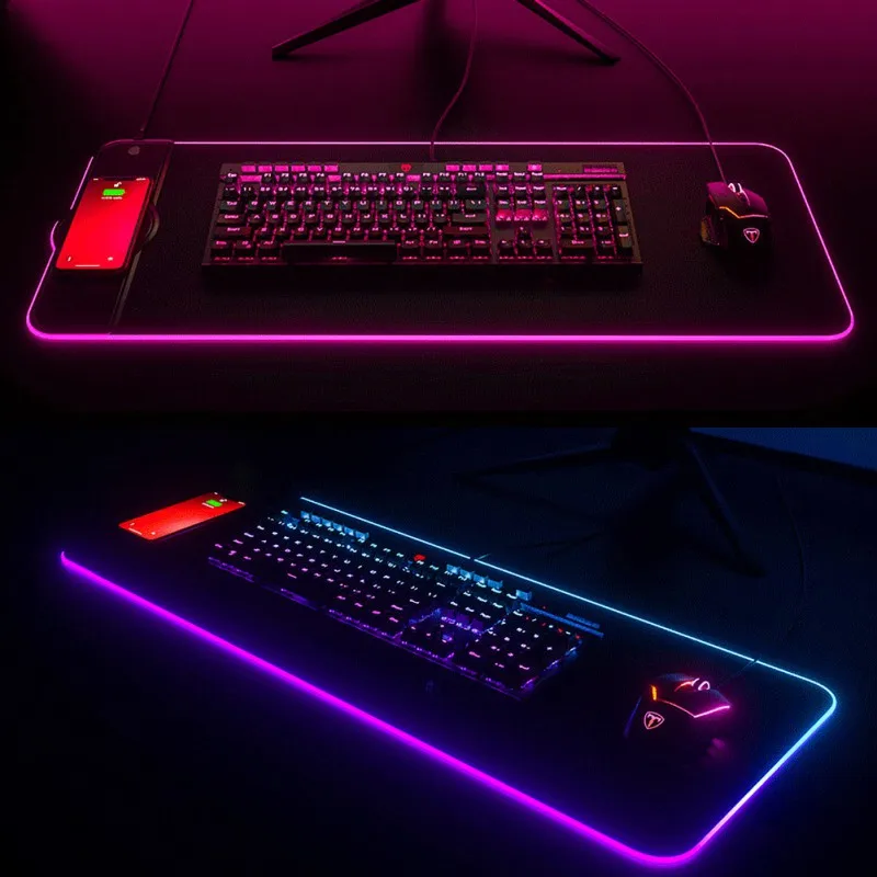 rgb gaming wireless charging computer mouse pad colorful luminous rubber mouse pad pc laptop keyboard table mat free global shipping