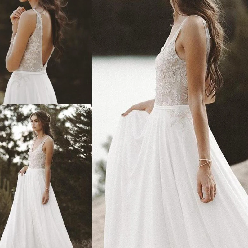 

New Arrival V-Neck White Lace Country Wedding Dresses A Line Women Bridal Gowns Plus Size Bohemian Wedding Gowns 2020