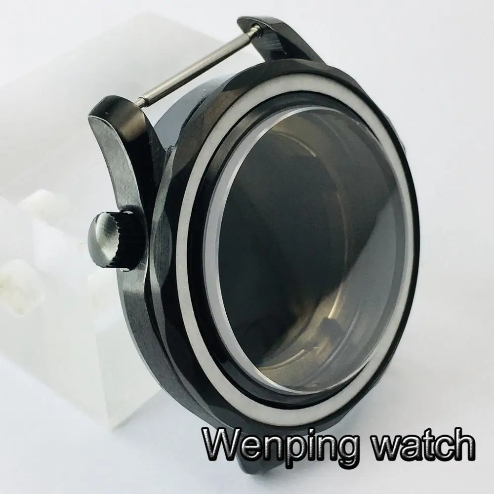 Черный чехол для часов из нержавеющей стали с сапфировым стеклом подходит ETA 2836