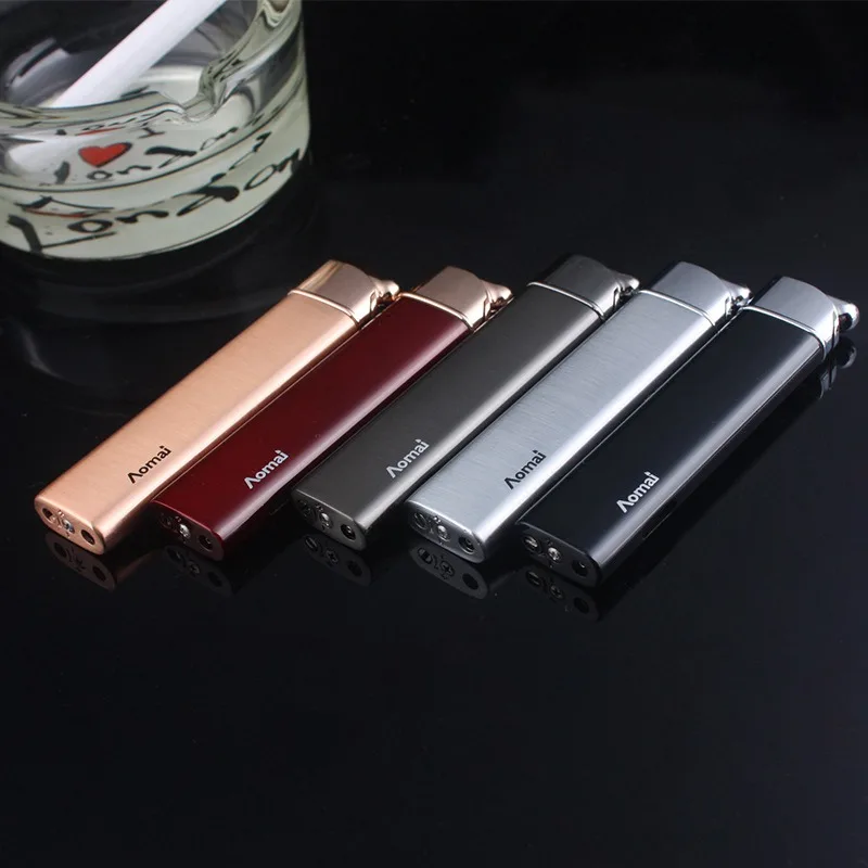 

Metal Long Strip Inflatable Windproof Lighter Mini Portable Refillable Gas Lighters Blue Flame Ultra-thin Cigarette Lighter