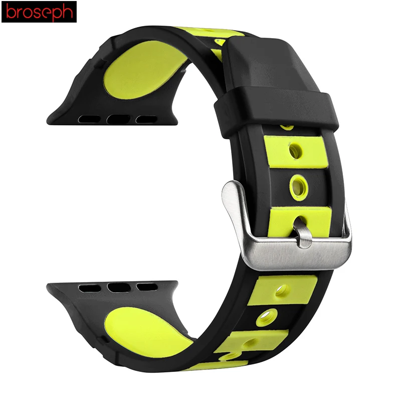 Black Yellow Силиконовый ремешок для iwatch 4 ремешка 44 мм 40 мм для мужчин и женщин браслет для apple watch 1 2 3 38 мм 42 мм ремешки для часов - Цвет ремешка: Black Yellow