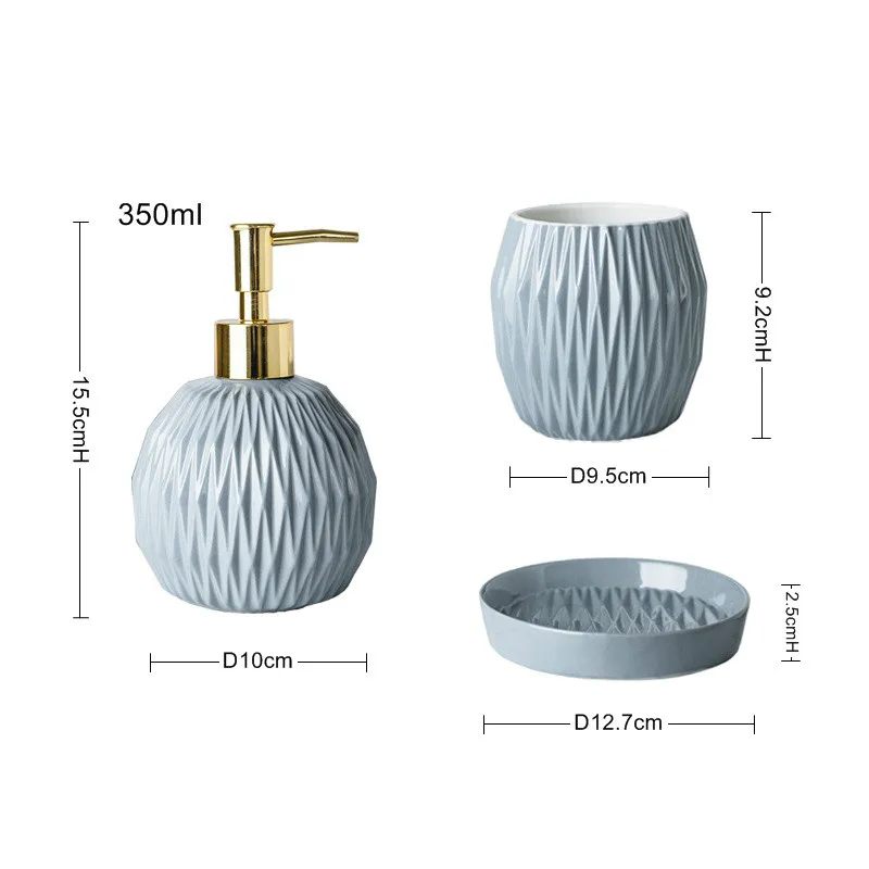 5-piece Set Ceramics Bathroom Accessory Set Washing Tools Bottle Mouthwash Cup Soap Toothbrush Holder Household Articles