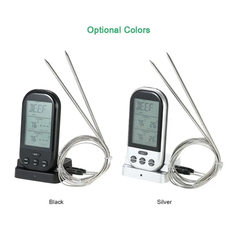 

Wireless LCD Double Fork Food Thermometer BBQ Kitchen Meat Thermometer Stainless Steel Probe Thermometer With Temperature Alarm
