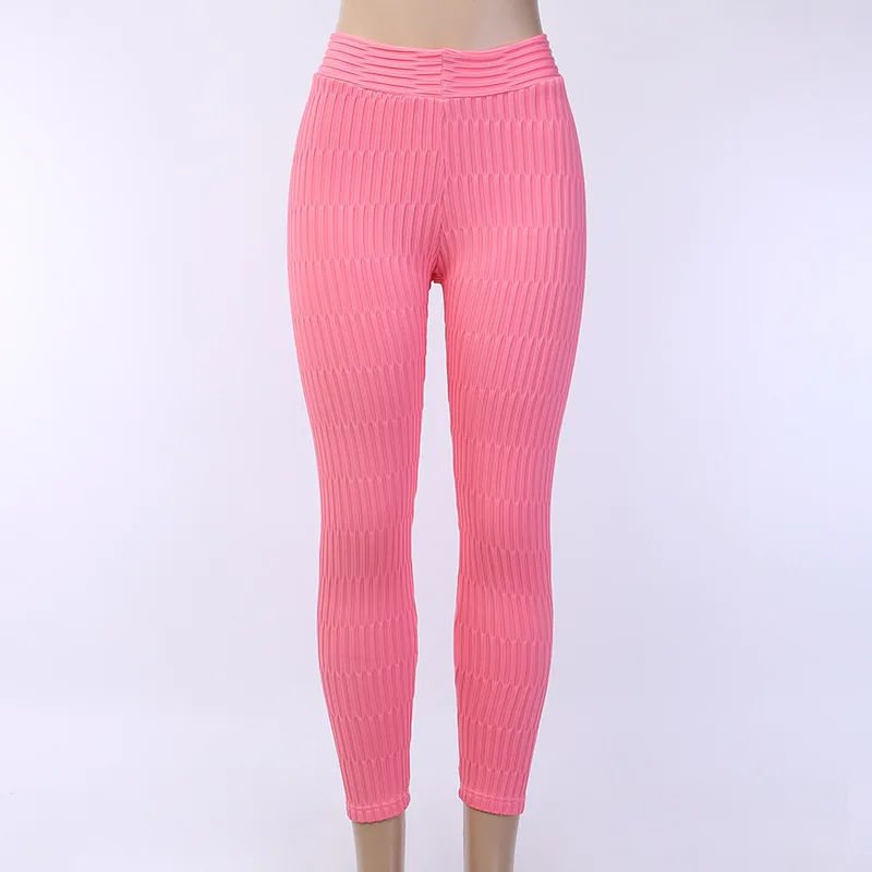 Розовый Long Leggings Push Up Work Out Women Fitness Exercise Pants Athletic Activewear Leggins Rib Bodybuilding Jeggings Breathable - Цвет: Розовый