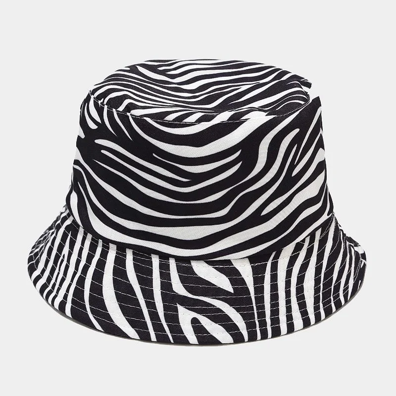 

Reversible black cow white panda cow zebra pattern bucket caps fisherman cap for woman summer