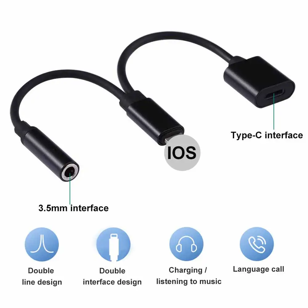 

2 In 1 Headphone Jack To 3.5mm Audio Jack Converter For IPhone 7/8/X Headphone Adapter Charger Have Long Service Life